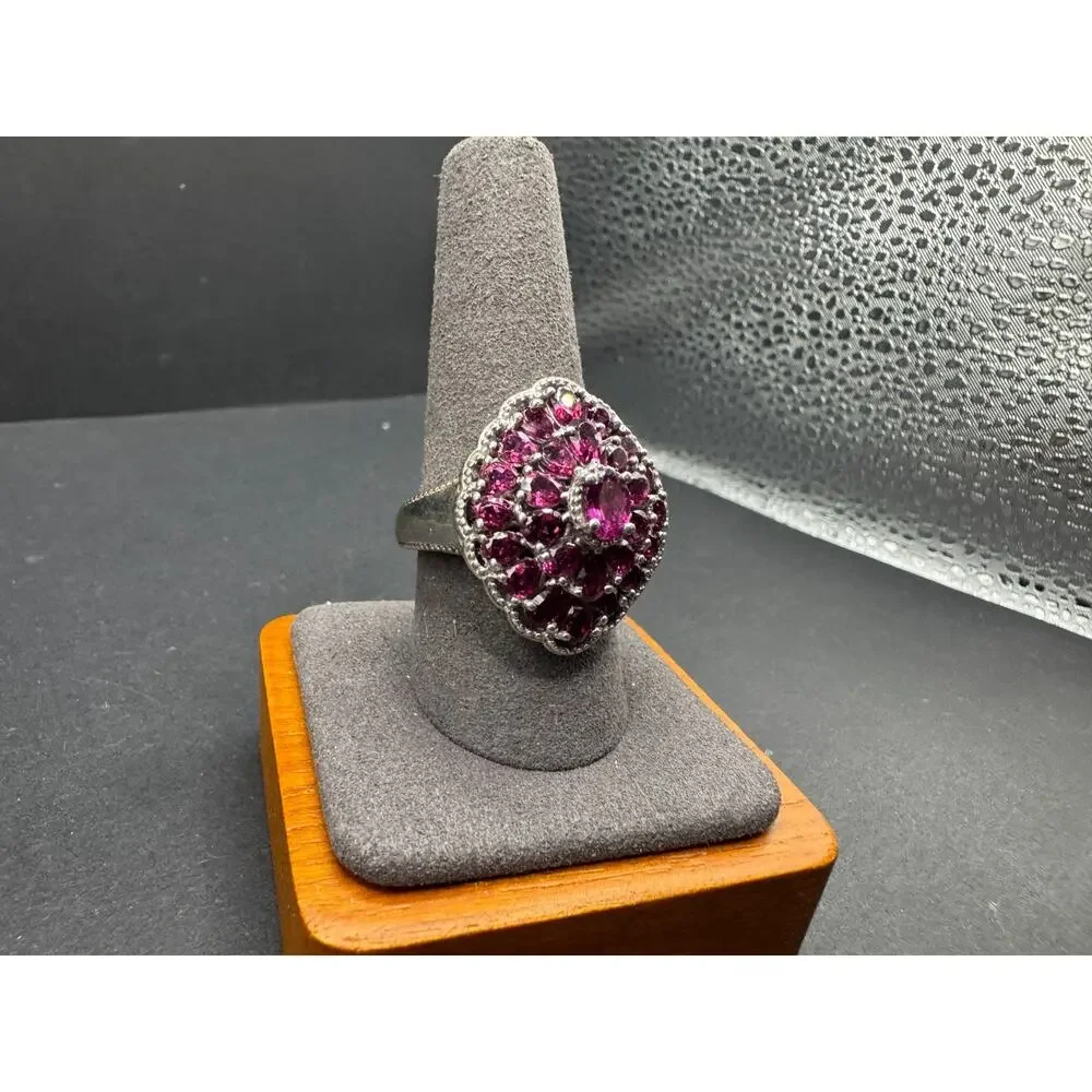 Chuck Clemency STS Sterling Silver 925 Rhodolite Garnet Cluster Ring Sz 10